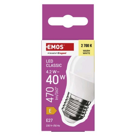 Lampadina LED Sfera E27 4.2W (40W) 470lm 2700K Luce Calda | Emos ZQ6E21
