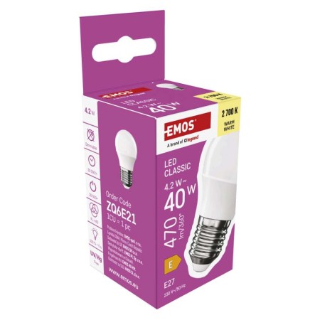 Lampadina LED Sfera E27 4.2W (40W) 470lm 2700K Luce Calda | Emos ZQ6E21