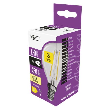 Lampadina LED Filamento E14 1.8W, luce calda 2700K, 250lm, Emos ZF1200