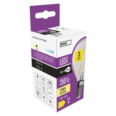Lampadina led filamento E14 1.8W (25W) 2700K 250LM sfera chiara | Emos ZF1200