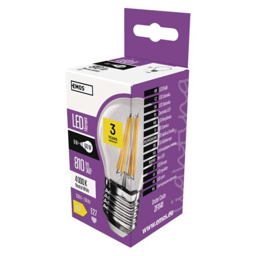 Lampadina LED Filamento E27 6W (60W) 4000K Sfera | Emos ZF1141