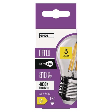 Lampadina LED Filamento E27 6W (60W) 4000K Sfera | Emos ZF1141