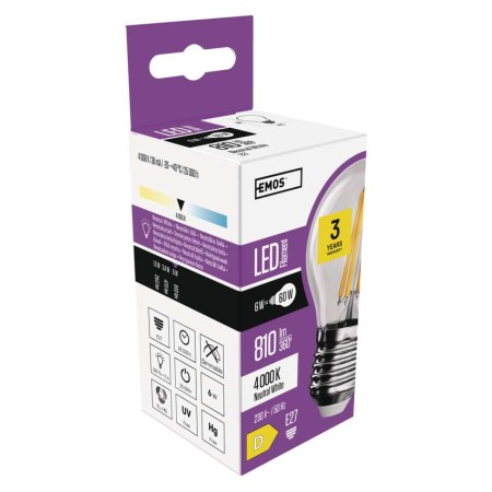 Lampadina LED Filamento E27 6W (60W) 4000K Sfera | Emos ZF1141