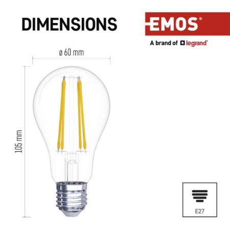 Lampadina LED Filamento E27 3.8W (60W) 4000K Classe A: Luce Bianca Naturale | Emos ZF5148