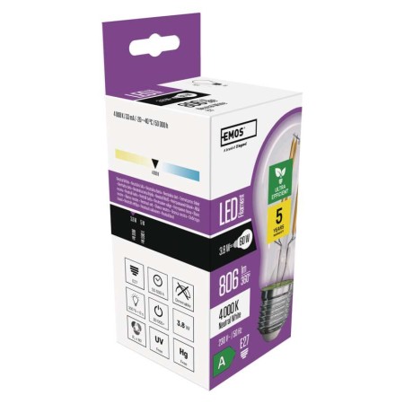 Lampadina LED Filamento E27 3.8W (60W) 4000K Classe A: Luce Bianca Naturale | Emos ZF5148