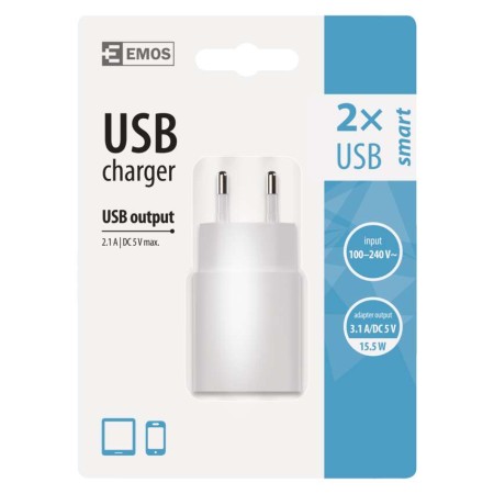 Caricabatterie USB 15W 2 Porte USB-A Compatibile Smartphone Tablet | EMOS V0125