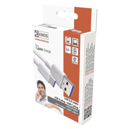 Cavo USB-C 1,5m Bianco – Ricarica Rapida 5A e Trasferimento Dati | EMOS SM7026