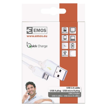 AVO USB-A 2.0 a Micro USB-B 2.0 1m Bianco - Ricarica Rapida | EMOS SM7004W