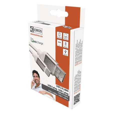 Cavo USB-C 1m Bianco – Ricarica e Trasferimento Dati USB-A a USB-C | EMOS SM7025W