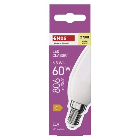Lampadina LED Oliva E14 6.5W (60W) 806lm 2700K Luce Calda | Emos ZQ3E41