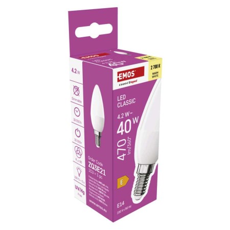 Lampadina LED Oliva E14 4.2W (40W) 470lmm 2700K Luce Calda | Emos ZQ3E21