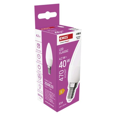 Lampadina LED Oliva E14 4.2W (40W) 470lm 4000K Luce Naturale| Emos ZQ3E23