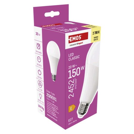 Lampadina LED Goccia E27 A80 20W (150W) 2452lm 2700K Luce Calda | EMOS ZQ5E81