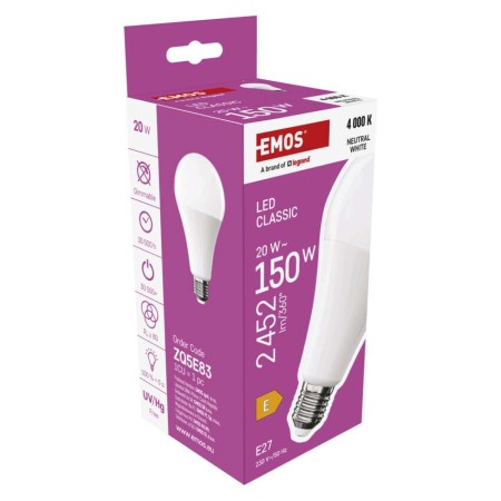 Lampadina LED Goccia E27 A80 20W (150W) 2452lm 4000K Luce Naturale | EMOS ZQ5E83