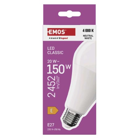 Lampadina LED Goccia E27 A80 20W (150W) 2452lm 4000K Luce Naturale | EMOS ZQ5E83