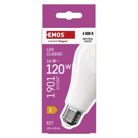 Lampadina LED Goccia E27 A70 16W (120W) 1901lm 4000K Luce Naturale | EMOS ZQ5E73