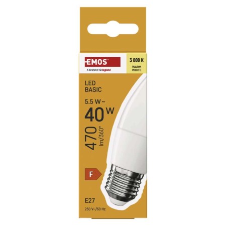 Lampadina LED Oliva E27 5.5W (40W) 470lm 3000K Luce Calda | Emos ZL4F22