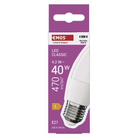 Lampadina LED Oliva E27 4.2W (40W) 470lm 4000K Luce Naturale | EMOS ZQ4E23