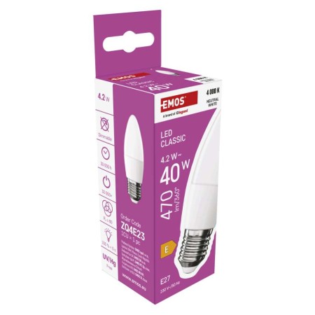 Lampadina LED Oliva E27 4.2W (40W) 470lm 4000K Luce Naturale | EMOS ZQ4E23