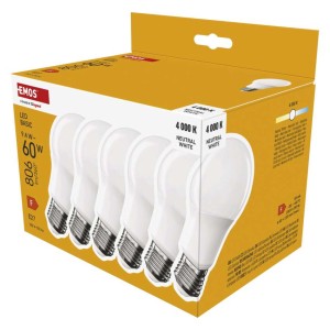 Set 6 Lampadine LED A60 E27 9.4W 806lm 4000K Bianco Neutro | EMOS ZL5F43.6