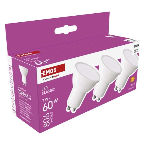 Set 3 Faretti LED GU10 7W (60w) 4000K...