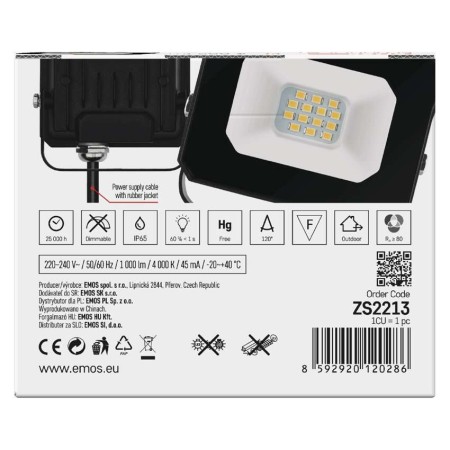Faro LED SIMPO 10W 1000lm 4000K Colore Nero | EMOS ZS2213