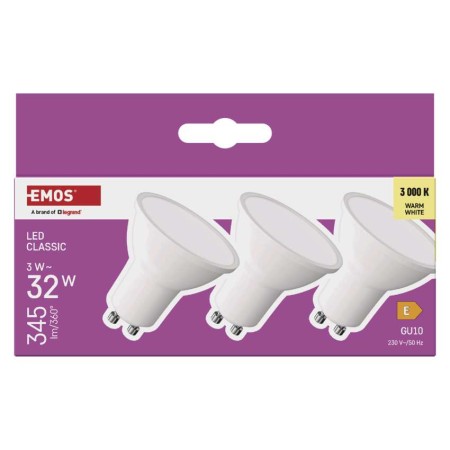 Set 3 Faretti LED GU10 3W 3000K (35W) 345lm Luce Calda 3 Anni Garanzia | EMOS ZQ8E12