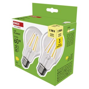 SET di 2 Lampadine LED Filamento Goccia E27 5.9W 806lm 2700K Luce Calda | Emos ZF5D42.2