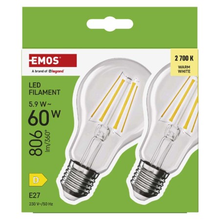 SET di 2 Lampadine LED Filamento Goccia E27 5.9W (60W) 806lm 2700K Luce Calda | Emos ZF5D42.2