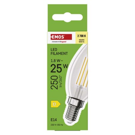 Lampadina LED Filamento Oliva E14 1.8W (25W) 2700K 250lm Luce Calda | Emos ZF3D02