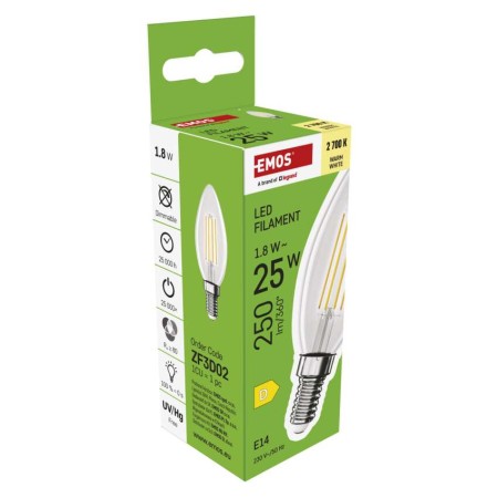 Lampadina LED Filamento Oliva E14 1.8W (25W) 2700K 250lm Luce Calda | Emos ZF3D02