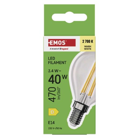 Lampadina LED Sfera E14 3.4W (40W) 470lm 2700K Luce Calda | Emos ZF1D22
