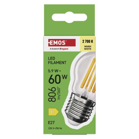 Lampadina LED Filamento Sfera E27 5.9W (60W) 806lm 2700K Luce Calda | Emos ZF6D42