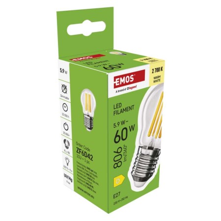 Lampadina LED Filamento Sfera E27 5.9W (60W) 806lm 2700K Luce Calda | Emos ZF6D42