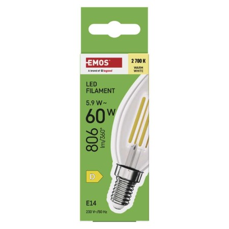 Lampadina LED Filamento Oliva E14 5.9W (60W) 806lm 2700K Luce Calda | Emos ZF3D42