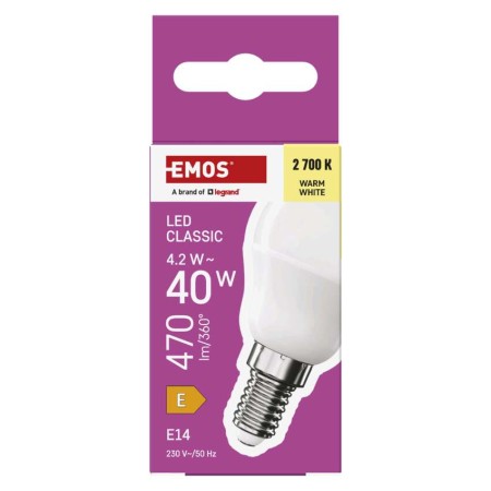 Lampadina LED Sfera E14 4.2W (40W) 470lm 2700K Luce Calda | Emos ZQ1E21