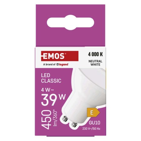 Faretto LED GU10 4W (39W) 4000K 450lm: Luce Neutra per Spazi Funzionali | Emos ZQ8E23