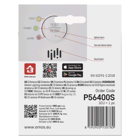 Retro confezione EMOS P56400S con codici e info prodotto