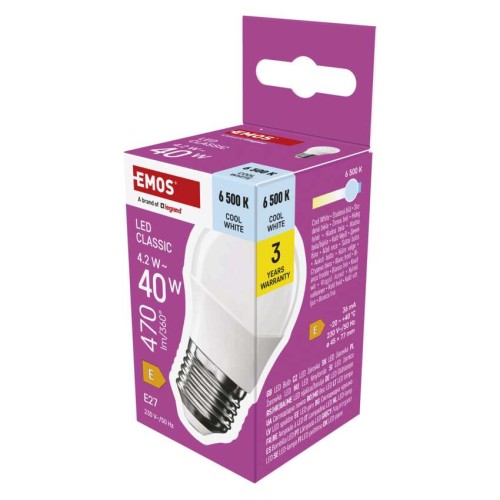 Lampadina LED Sfera E27 4.2W 470lm 6500K Luce Fredda | Emos ZQ6E24