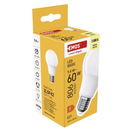 Lampadina LED Goccia E27 9.4W (60W) 806lm 3000K Luce Calda | Emos ZL5F42