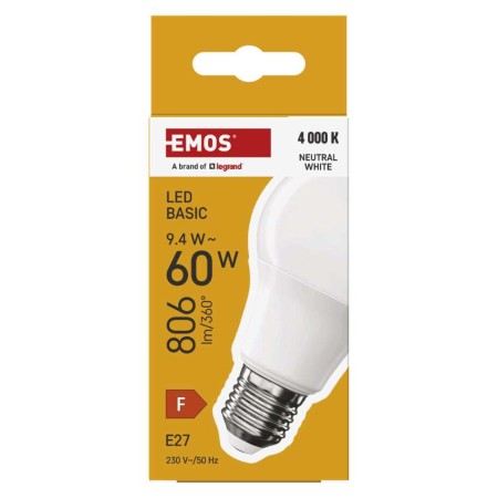 Lampadina LED Goccia E27 9.4W (60W) 806lm 4000K Luce Neutra | Emos ZL5F43