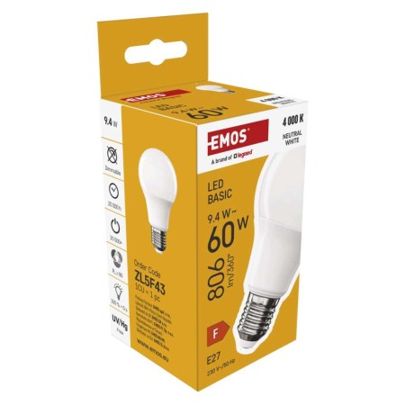 Lampadina LED Goccia E27 9.4W (60W) 806lm 4000K Luce Neutra | Emos ZL5F43