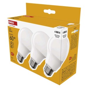Set 3 Lampadine LED A60 E27 9.4W (60W) 806lm 4000K Bianco Neutro | EMOS ZL5F43.3