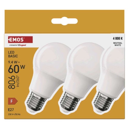 Set 3 Lampadine LED A60 E27 9.4W...