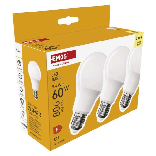 Set 3 Lampadine LED A60 E27 9.4W...