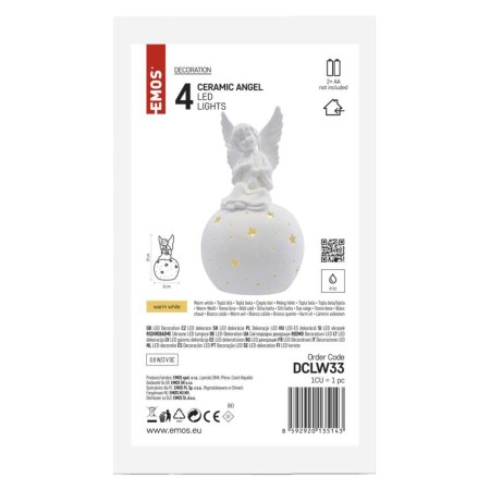 Splendido Angelo di Natale in Ceramica con Luci LED Bianche Calde | Emos DCLW33