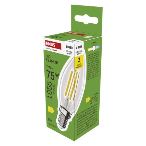 Lampadina LED Filamento Oliva E14 7W equivalente a 75W  1055lm 4000K Luce Neutra