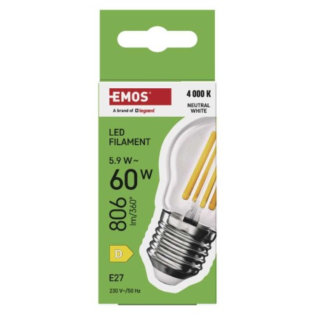 Lampadina LED Filamento Sfera E27 5.9W (60W) 806lm 4000K Luce Naturale | Emos ZF6D43