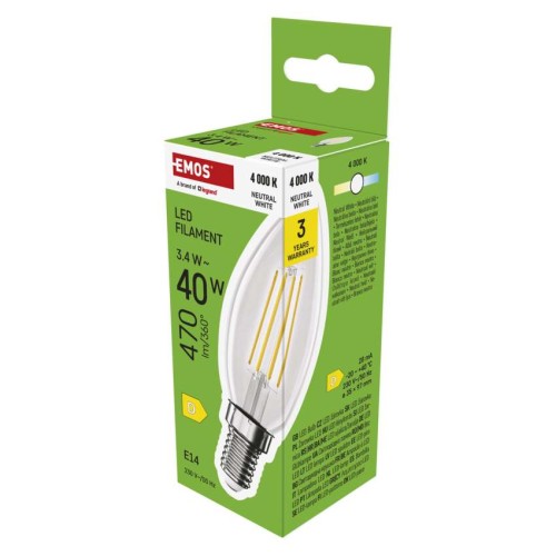 Lampadina LED Filamento Oliva E14 3.4W Luce Naturale Emos ZF3D23