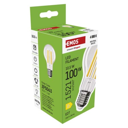 Lampadina LED Filamento Goccia E27 10.5W (100W) 1521lm 4000K Luce Neutra | Emos ZF5D63